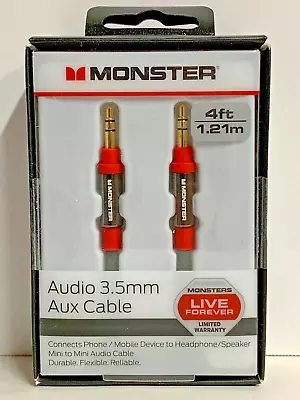 Monster 4-ft / 1.21 M AUDIO 3.5 MM AUX CABLE Gold Contacts HD Audio Phone NEW • $9.99