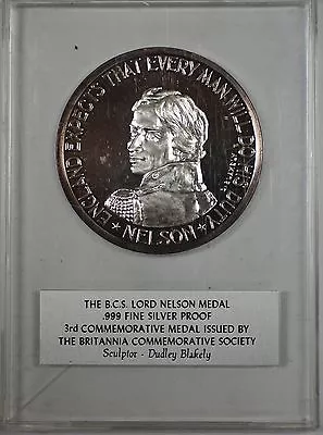 1967 BCS Lord Nelson Medal 999 Fine Silver Proof Britannia Commemorative Medal • £144.58