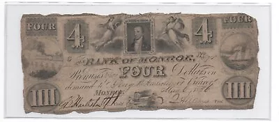 $4 1836 Bank Of Monroe MI - Michigan Obsolete Note • $175