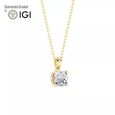 IGI1 CT D/VSI Solitaire Lab-Grown Cushion Cut Diamond Pendant18K Yellow Gold • £858