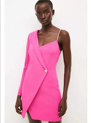 Karen Millen Compact Stretch Viscose Wrap Tux Mini Dress In Hot Pink - 6 • £34.99