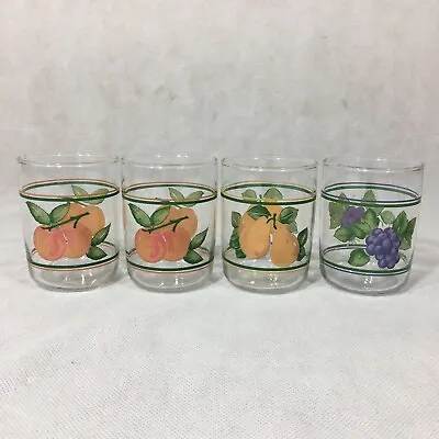 Set Of 4 Fruit Juice Glasses 3-5/8  Pear Peach Grapes • $10.90