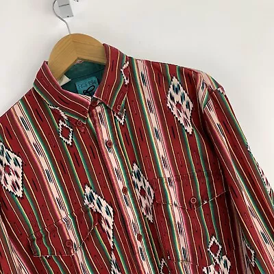 Vintage Roper Shirt Mens Large Red Stripe Long Sleeve Cowboy Western Aztec Retro • £30