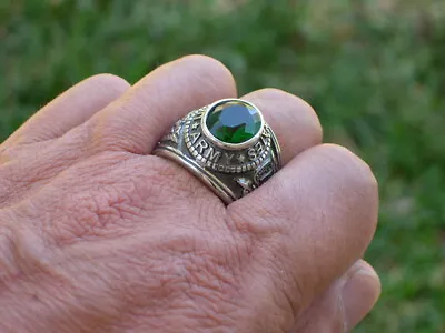 Stainless Steel United States Army Military May Green Emerald Men Ring Size 7-15 • $29.99