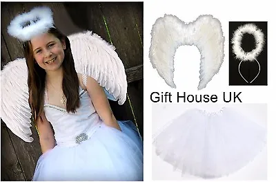 £13.45 • Buy Kids Feather Wings Angel Fairy Kids Halo Christmas Costume Outfit Party WHITE 