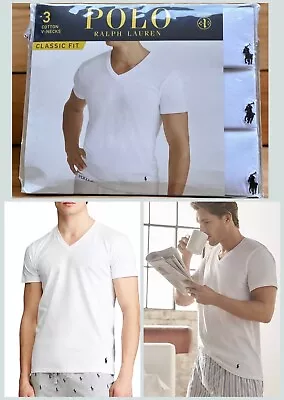 POLO Ralph Lauren Classic Fit Men's Cotton V-Neck 3-Pack White Size Medium • $29.99