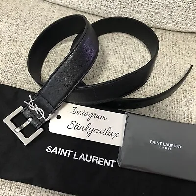 $525 • Buy New Saint Laurent Ysl Monogram Logo Cassandre Belt In Black Leather Size80/85/90