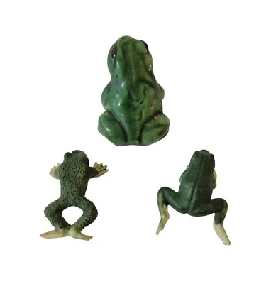 Vintage Frog Miniature Set Of 3 Ceramic And Plastic Green • $11.99