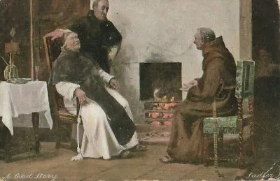 £3 • Buy Vintage Postcard, 1905 - A GOOD STORY By SADLER - The Monks, Fire, Table, Chair
