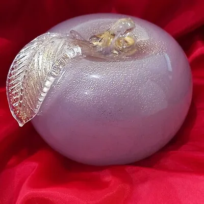 BARBINI MURANO Purple Gold Flecks Inclusion Italian Glass Apple Ornament 3.5  H • $95