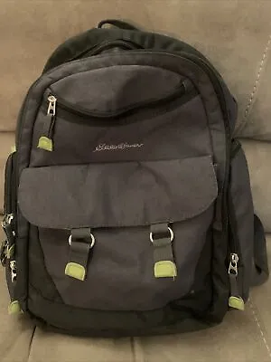 Eddie Bauer Insulated Bottle Pocket Wipes Diaper Bag Backpack Adjustable Gray • $8