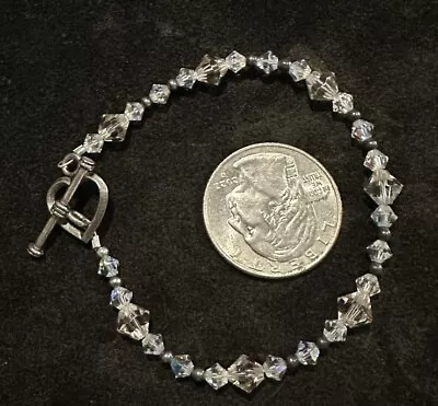 Sterling Silver 925 AB Crystal Beaded Bracelet Southwestern 7” Chain • $10.99