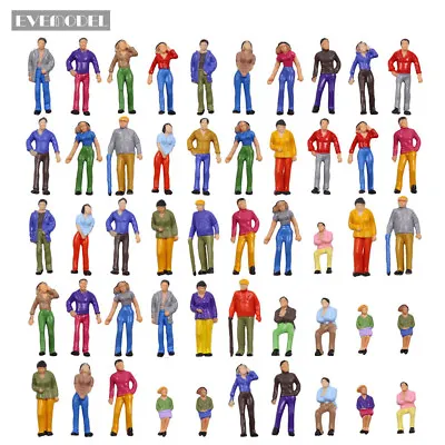 50pcs Model Railway O Scale 1:50 Seated Standing Figures Painted People P50W • $12.99