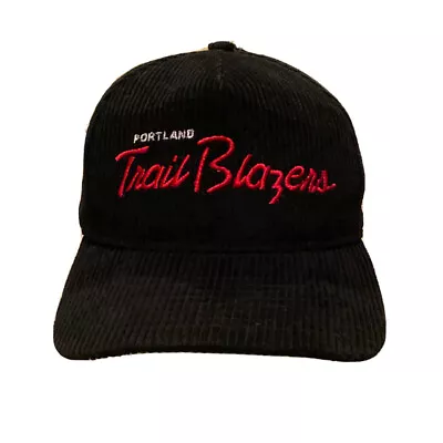 $66.49 • Buy Vintage New Era Portland Trailblazers Snapback Hat Corduroy Script NBA Black Red