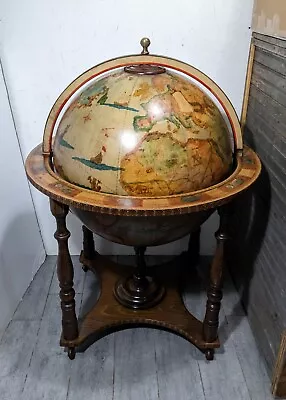 Vintage Italian World Globe Map With Bar Cabinet - Zodiac - Mid Century Wood • $765