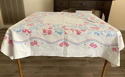 Vintage Printed Cotton Tablecloth Flower Pattern 50 X 47  • $18