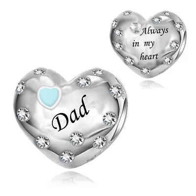 Dad & Blue Heart Memorial Always In My Heart Charm 💜 925 Sterling Silver Gift • £17.99