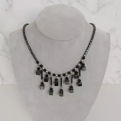 Hematite Dangling Square Beads Dark Grey Necklace Costume Jewellery • £4.99