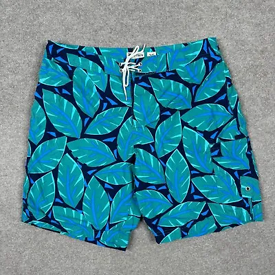 J.Crew Board Shorts Mens Size 35 Green Blue Swim Trunks Surfing Drawstring Adult • $12.55