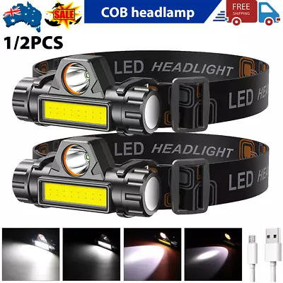 Waterproof LED Headlamp Super Bright Head Torch USB Rechargeable COB Headlight • $10.89