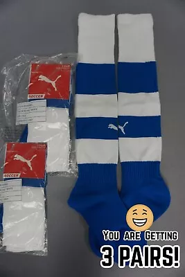 3 PAIRS! Puma Youth = SZ 1 Soccer Sports Socks ROYAL BLUE & WHITE STRIPED #420 • $12.99