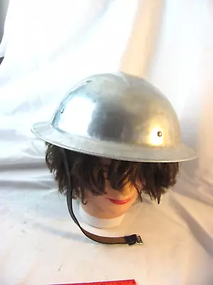 Antique Hard Hat Helmet Aluminum ~   Vintage Metal Military W/ Liner & Strap • $39.99