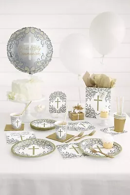 Gold Cross Communion Christening Confirmation Tableware Balloons Decorations • £3.39