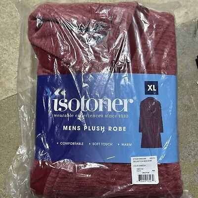 Isotoner Mens Plush  Robe  Collar Spa Robe Red Maroon XL New • $12.95