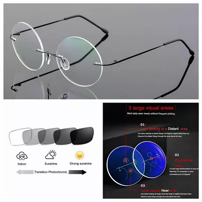 Multifocal Varifocal Photochromic Titanium Reading Glass +1.0 1.25 1.75 2.5~+3.0 • £20.39