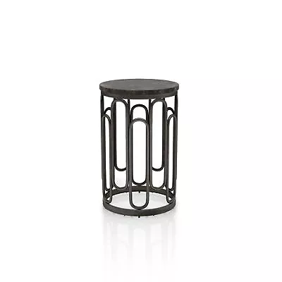 Davis Modern Round End Table With Marble Top & Sturdy Metal Legs & Open Shelf... • $154.34