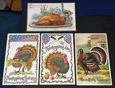 LOT X4 THANKSGIVING TURKEY EMBOSSED POSTCARDS STAMPS 1908 OHIO ! OAK HARBOR ++!! • $9.99