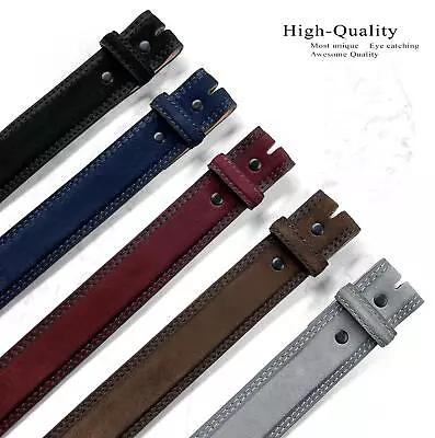 Suede Material Genuine Real Leather Belt Strap 1-3/8  (35mm) Wide Stitched Edge • $21.95