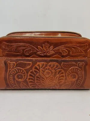 Vintage 60’s Azteca Genuine Hand Tooled Leather Purse Black Interior Mexico • $47.99