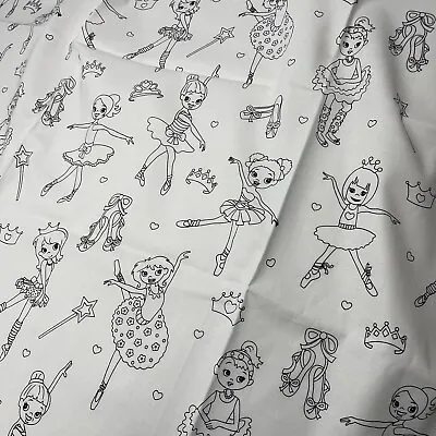 Color Me Fabric 29x44 Tippy Toes Ballerina Black White Cotton Blend Girls Art • $7.20