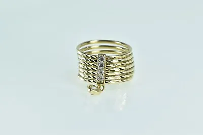 14K Vintage Heart Charm Layered Band CZ Stack Ring Yellow Gold *07 • $349.95