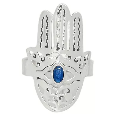 Hamsa Hand - Treated Sapphire - India 925 Silver Ring Jewelry S.7 CR31049 • £9.64