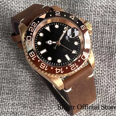 Cusn8 Real Bronze NH34A GMT Automatic Men Watch 200M Waterproof Leather Band • $135