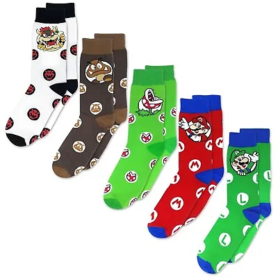 Nintendo Super Mario Heroes And Villains 5 Pack Crew Socks Mens Size 6-10 • $19.95