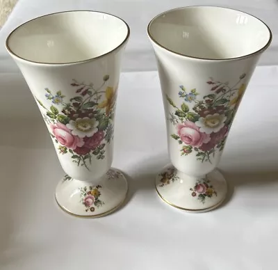 Vintage Coalport Lovely Pair Of Trumpet Vases Ludlow Excellent Condition • £12.99