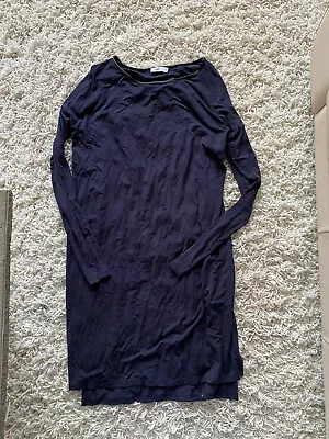 Vince Dress Dark Navy Blue Shift Stretch Leather Trim Size Medium • $27.36
