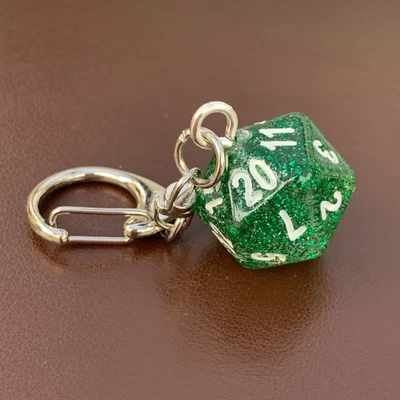 D20 Dice Keyring - Green Glitter - Dice - Geek - Games Master - D&D. • £2.99