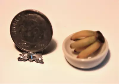 Dollhouse Miniature Artisan Stoneware Bowl & TINY Lady Finger Bananas 1:24 1:12 • $8