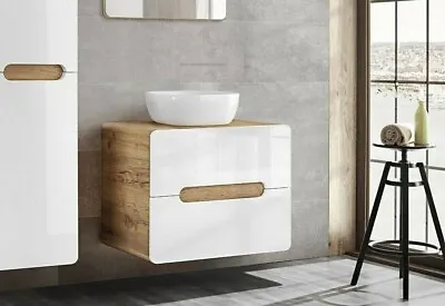 Bathroom Vanity Unit Sink White Gloss Oak 600 Wall Hung Cabinet Countertop Aruba • £249.95