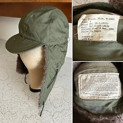 50s Vtg US Army M-1951 Pile Field Cap Size 7 M51 Winter Hat Military Korean War • $30