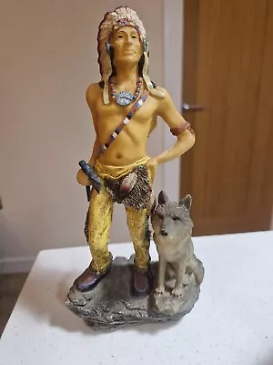 Pplicable)Indian Warrior With Eagle Statue Native American Decoration Figurine • £4