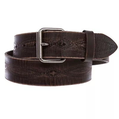 1 3/4  Snap On Embossed Vintage Cowhide Thick Leather Casual Jean Belt • $35.99