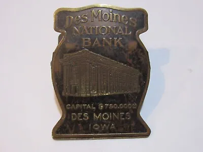 Vintage Des Moines National Bank Paper Clip Advertising Brass Etching Co Chicago • $106