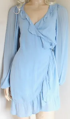 Jack Wills Light Blue Viscose Wrap Ruffle Mini Dress Ruffled Size 8–10/XS • £29.99