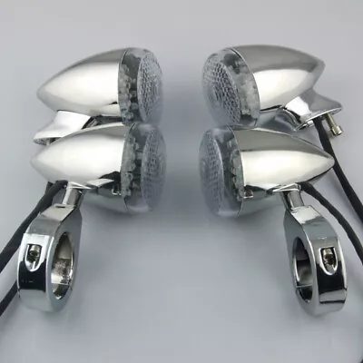 Chrome Motorcycle LED Turn Signal Brake Blinker Lights Fit Harley Davidson Amber • $29.90