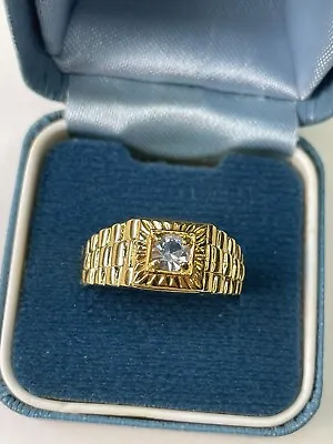 Vintage 18K 18ct Rolled Gold Plated Faux Diamond Signet RING Size P  5.6g@ • £15